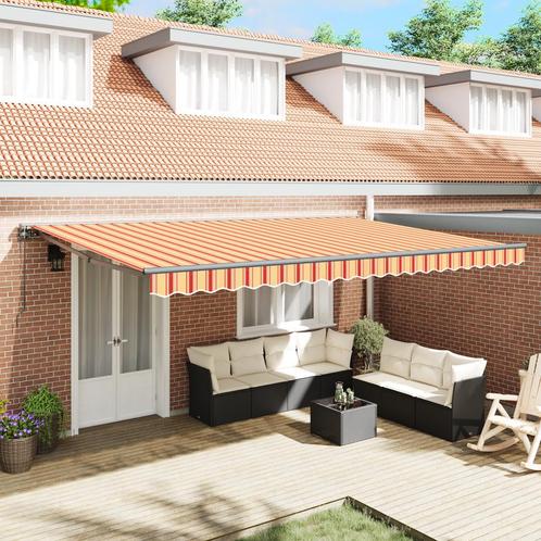 vidaXL Inklapbare Luifel Handmatig Geel en Oranje 500x300 cm, Tuin en Terras, Zonneschermen, Nieuw, Verzenden