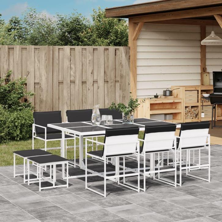 vidaXL 11-delige Tuinset met kussens textileen wit, Tuin en Terras, Tuinsets en Loungesets, Tuinset, Nieuw, Verzenden