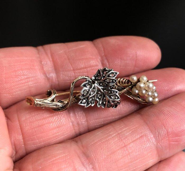 Zonder minimumprijs - Broche - 18 karaat Roségoud, Zilver -, Handtassen en Accessoires, Antieke sieraden