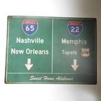 Verkeersbord - Nashville-Memphis - plaat metaal, Antiek en Kunst