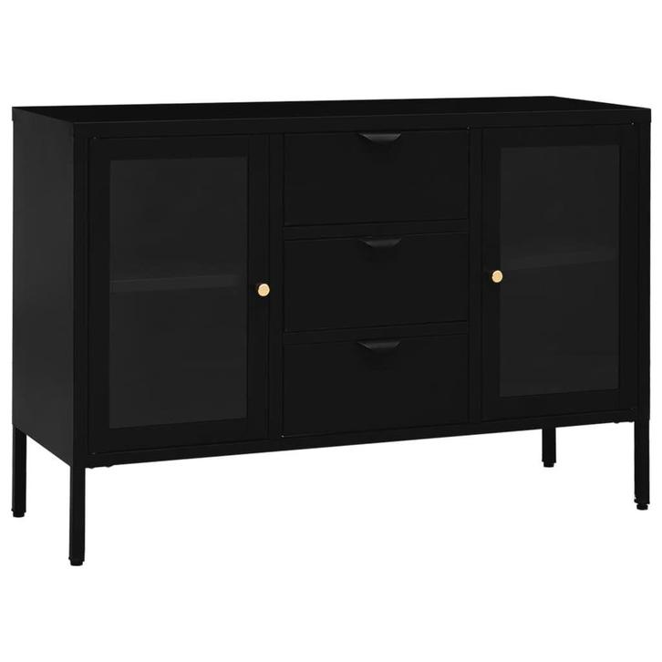 Dressoir Staal/Glas Zwart | Retour Deal | 35% Korting, Maison & Meubles, Armoires | Dressoirs, Envoi