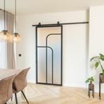 Stalen Schuifdeur - Zwart - 4 Vlaks rond - Mat glas, Doe-het-zelf en Bouw, Raamkozijnen en Schuifdeuren, 75 tot 150 cm, Nieuw