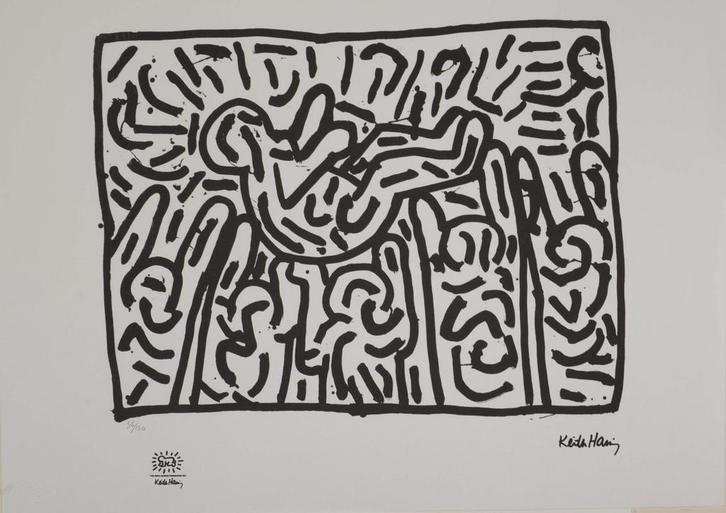 Keith Haring – Offset Lithografie, 50×70 cm, Gecertificeerd, Antiek en Kunst, Kunst | Litho's en Zeefdrukken