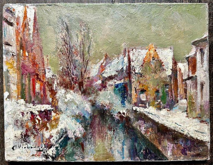 Charles Henri Verbrugghe (1877-1974) - Village sous la neige, Antiek en Kunst, Kunst | Schilderijen | Klassiek