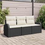 vidaXL Tuinbank Set met kussen 3 pcs Zwart Poly rattan, Tuin en Terras, Verzenden, Nieuw