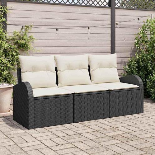 vidaXL Tuinbank Set met kussen 3 pcs Zwart Poly rattan, Tuin en Terras, Tuinsets en Loungesets, Nieuw, Verzenden