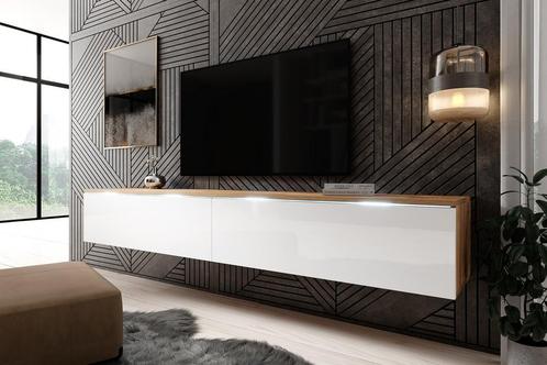 TV-Meubel Dixon - Eiken - Wit - 180 cm - tv kast - Led, Maison & Meubles, Armoires | Mobilier de télévision, Envoi