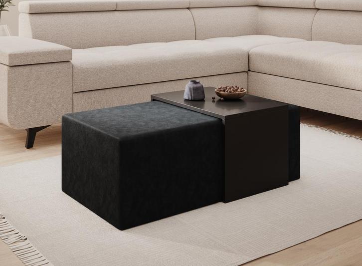 Meubella salontafel rechthoekig zwart velvet poef met blad, Huis en Inrichting, Tafels | Salontafels, Nieuw, 50 tot 100 cm, Minder dan 50 cm
