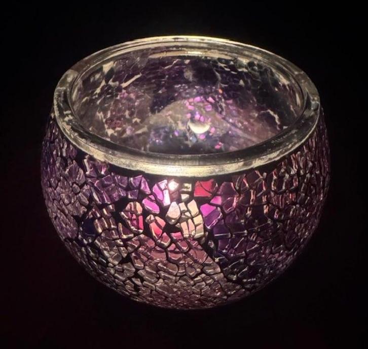 Handgemaakte paarse mozaïek theelichthouder 11×11×9 cm, Huis en Inrichting, Woonaccessoires | Kandelaars en Kaarsen, Nieuw, Ophalen of Verzenden