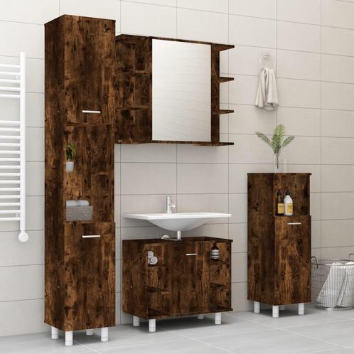 vidaXL 4-delige Badkamermeubelset bewerkt hout gerookt, Huis en Inrichting, Badkamer | Badkamermeubels, Nieuw, Verzenden