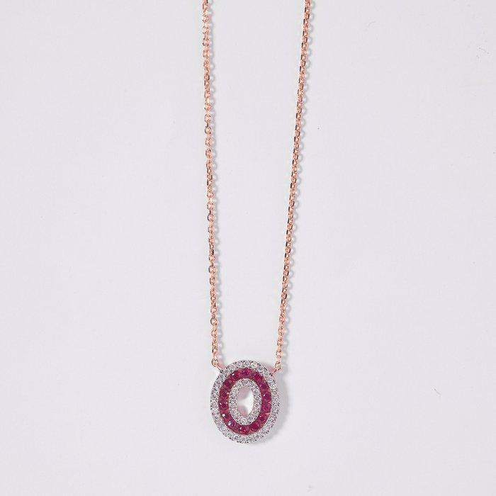 Collier - 14 carats Or rose - 0.61ct. tw. Rubis - Diamant -, Handtassen en Accessoires, Kettingen