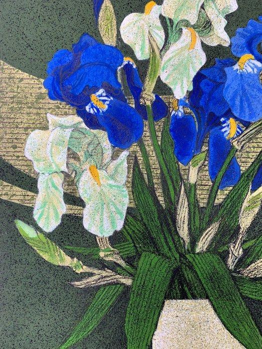 Yves Ganne (1931-2019) - Bouquet de fleurs - Iris - Sur un, Antiek en Kunst, Kunst | Schilderijen | Klassiek