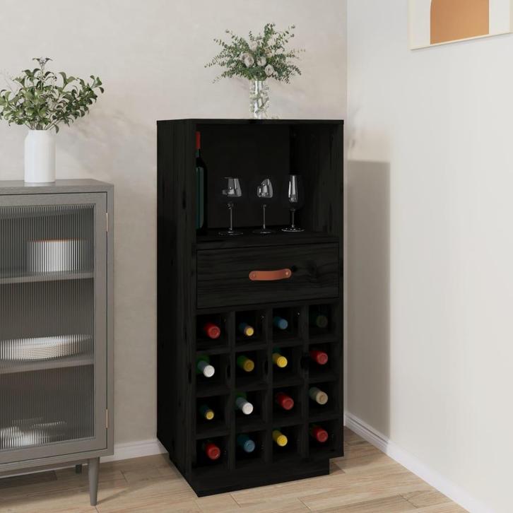 Wijnkast Zwart Grenen 45cm | Retour Deal | -59%, Huis en Inrichting, Woonaccessoires | Wijnrekken, 75 cm of meer, 15 tot 25 flessen