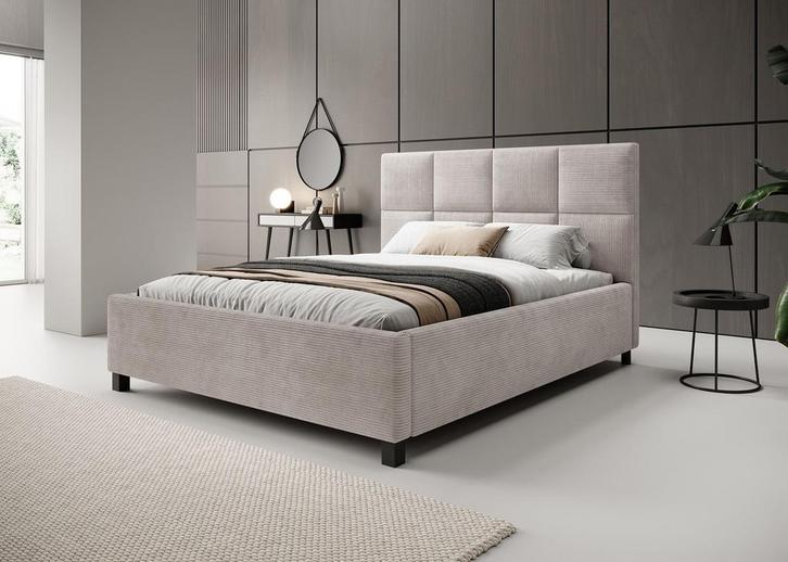 Meubella tweepersoonsbed Soline 160x200 beige ribstof, Huis en Inrichting, Slaapkamer | Bedden, Nieuw, 160 cm, Verzenden
