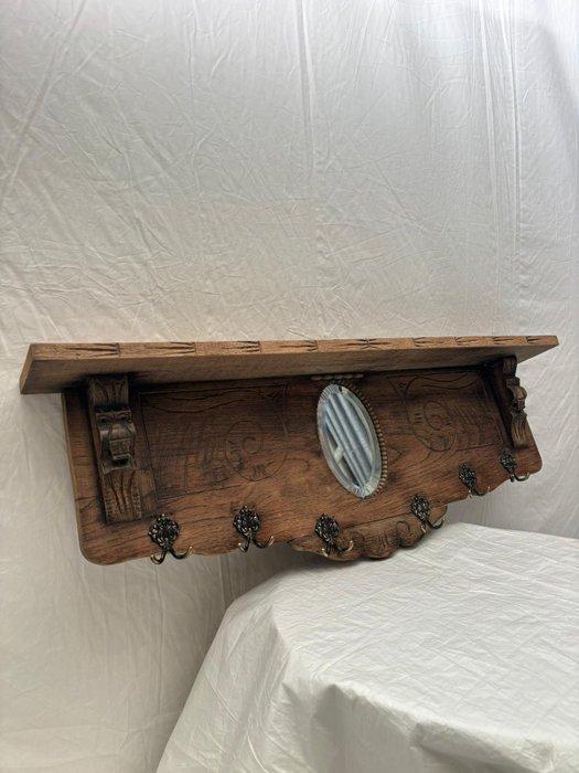 Kapstok - Houte Wandkapstok met Spiegel en Gedetailleerd, Antiek en Kunst, Curiosa en Brocante