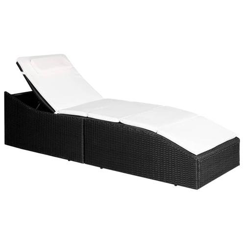 vidaXL Ligbed met kussen poly rattan zwart, Tuin en Terras, Ligbedden, Nieuw, Verzenden