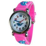Fako® - Kinderhorloge - 3D - Dolfijntjes - Fuchsia, Verzenden, Nieuw