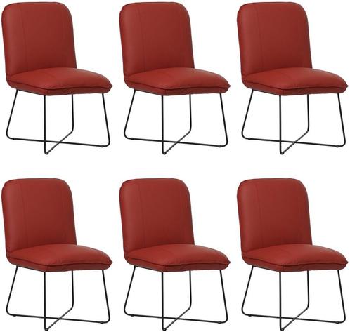 Set van 6 Rode leren industriële design eetkamerstoelen -, Maison & Meubles, Chaises, Enlèvement ou Envoi