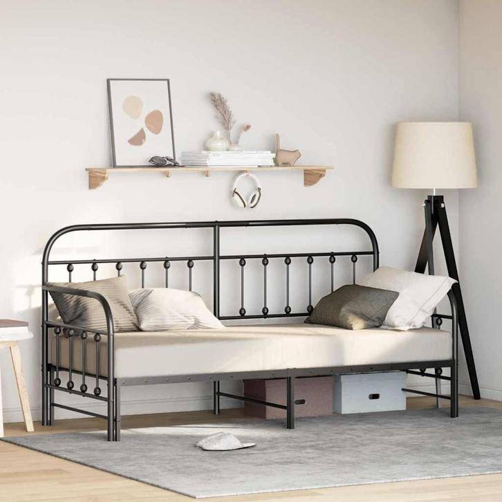 vidaXL Bedframe voor een daybed Zwart 80 x 200 cm, Huis en Inrichting, Slaapkamer | Bedden, Nieuw, Verzenden