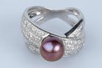 Ring - 18 karaat Witgoud Parel - Diamant, Nieuw