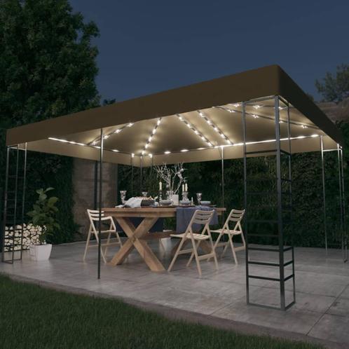 vidaXL Prieel met LED-lichtslinger 3x4 m taupe, Tuin en Terras, Partytenten, Nieuw, Verzenden
