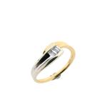 Bicolor gouden ring met baguette diamant | 0,21 ct., Handtassen en Accessoires, Ringen, 18 tot 19, Gebruikt, Overige kleuren, Ophalen of Verzenden