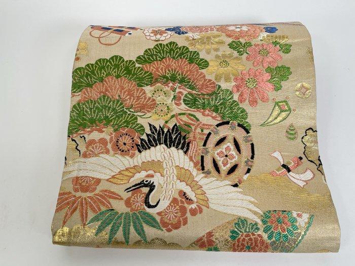 Fukuro Obi ancien – Soie pure – Motifs de grues et de fleurs, Antiek en Kunst, Antiek | Overige Antiek