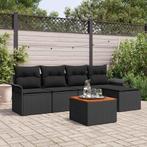 vidaXL Tuinbank Set met kussen 6 pcs Zwart poly rattan, Verzenden