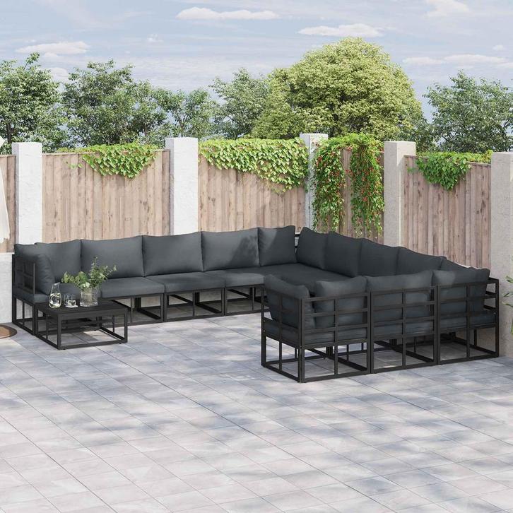 vidaXL Tuinbank Set met kussen 12 pcs Zwart Aluminium, Tuin en Terras, Tuinsets en Loungesets, Nieuw, Verzenden