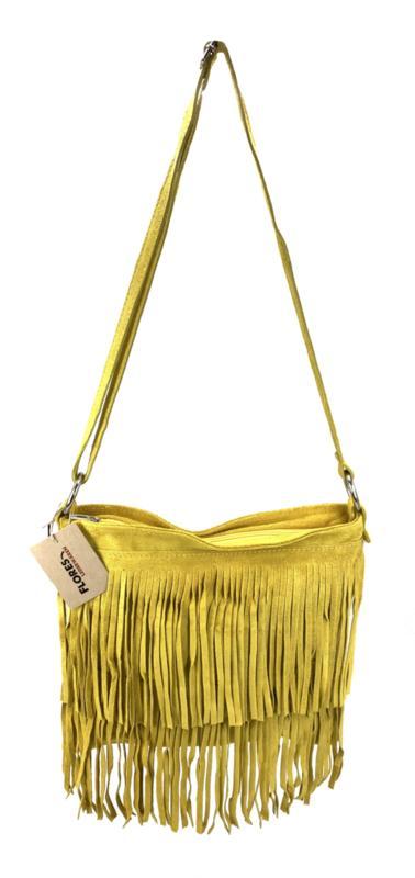 Back to the Sixties Suede Franje tas (mosterdgeel), Handtassen en Accessoires, Tassen | Schoudertassen, Verzenden