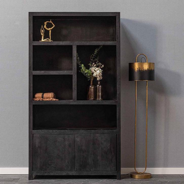 Wandkast Mangohout Evan 120 (5 Open Vakken, 2 Deuren), Huis en Inrichting, Kasten | Overige, Nieuw, Verzenden