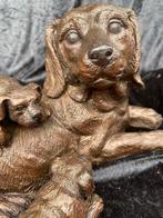 sculptuur, Motherdog with puppies - 25 cm - 15 cm -