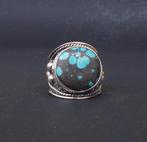 Zwarte Tibetaanse Turquoise Ring - India - Eind 20e eeuw