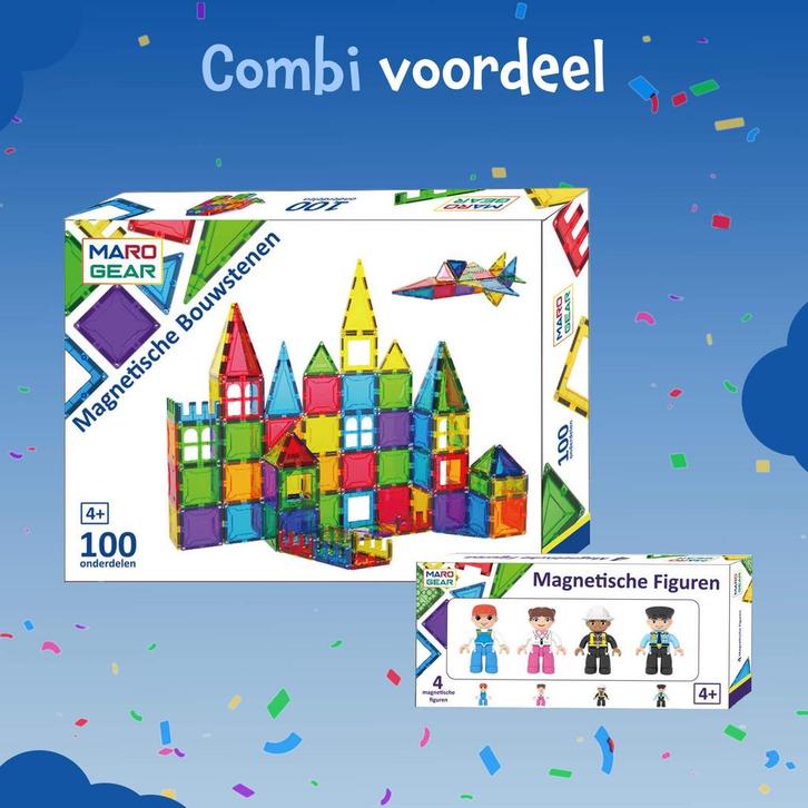 Magnetische Bouwstenen set 100 onderdelen + 4 figuren, Kinderen en Baby's, Speelgoed | Bouwstenen, Nieuw, Overige merken, Ophalen of Verzenden