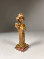 Buste, Elegante dame - 14.3 cm - Brons, Marmer, Antiek en Kunst