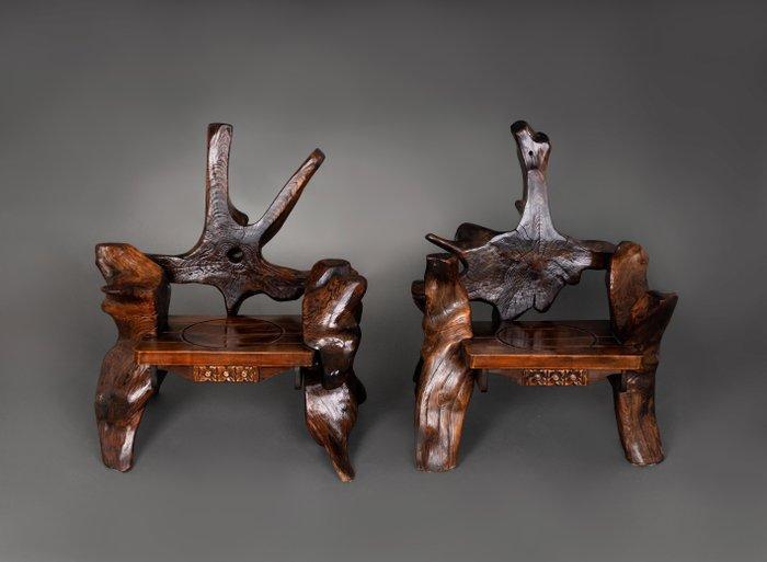 Chaise longue - Chêne, Hêtre - Une paire de fauteuils et de, Antiquités & Art, Art | Objets design