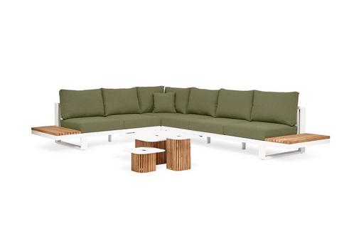 Suns Savona Sunproof hoekbank forest green/wit met platforms, Tuin en Terras, Tuinsets en Loungesets