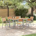 vidaXL Tuin Eettafel Set 7 pcs Grijs Massief Acacia Hout, Tuin en Terras, Tuintafels, Verzenden, Nieuw