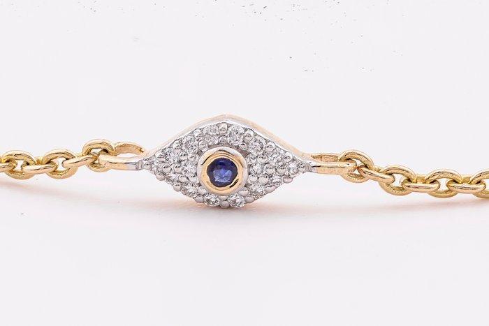 Schakelarmband - 18 karaat Geel goud - 0.20ct. tw. Saffier -, Handtassen en Accessoires, Antieke sieraden