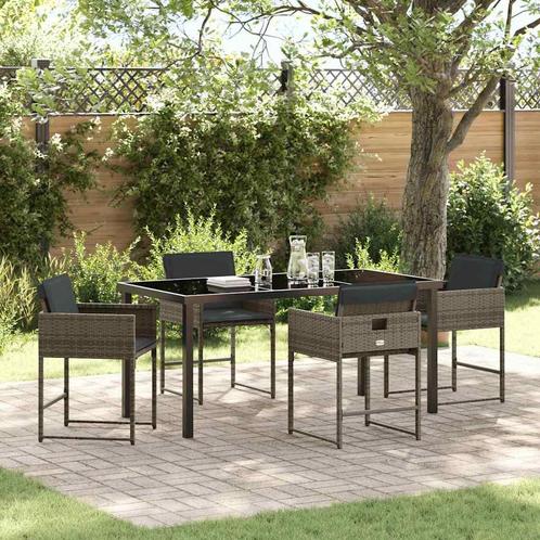 vidaXL Tuin Eettafel Set 5 pcs Grijs poly rattan, Tuin en Terras, Tuinsets en Loungesets, Nieuw, Verzenden