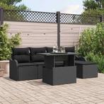 vidaXL Buiten Zitset met kussen 6 pcs Zwart Poly rattan, Tuin en Terras, Verzenden, Nieuw
