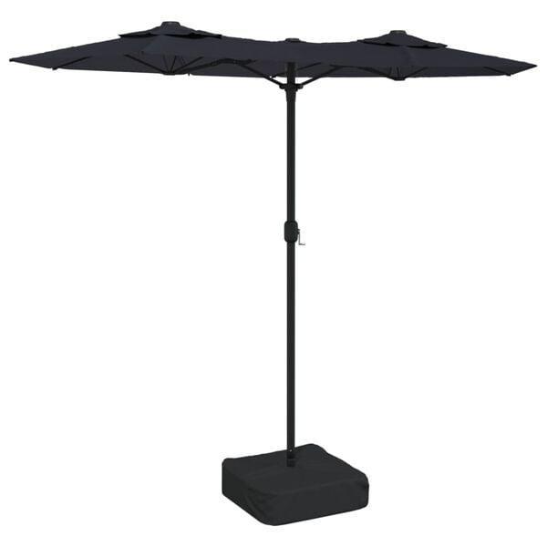 Zwarte Dubbele Parasol met LED | OP = OP | 316x240cm, Tuin en Terras, Parasols, 1 tot 2 meter, Nieuw, Stokparasol, Verzenden