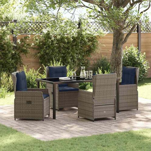 vidaXL Tuin Eettafel Set 5 pcs Grijs Poly rattan, Tuin en Terras, Tuinsets en Loungesets, Nieuw, Verzenden