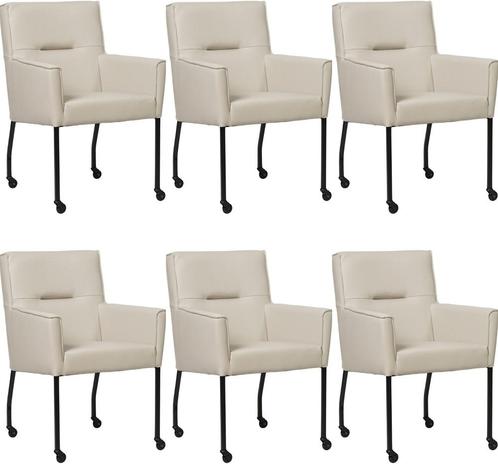 Set van 6 Crème leren moderne eetkamerstoelen - Toledo leer, Huis en Inrichting, Stoelen, Nieuw, Vijf, Zes of meer stoelen, Leer