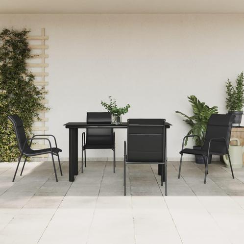 vidaXL 5-delige Tuinset textileen en staal zwart, Tuin en Terras, Tuinsets en Loungesets, Tuinset, Nieuw, Verzenden