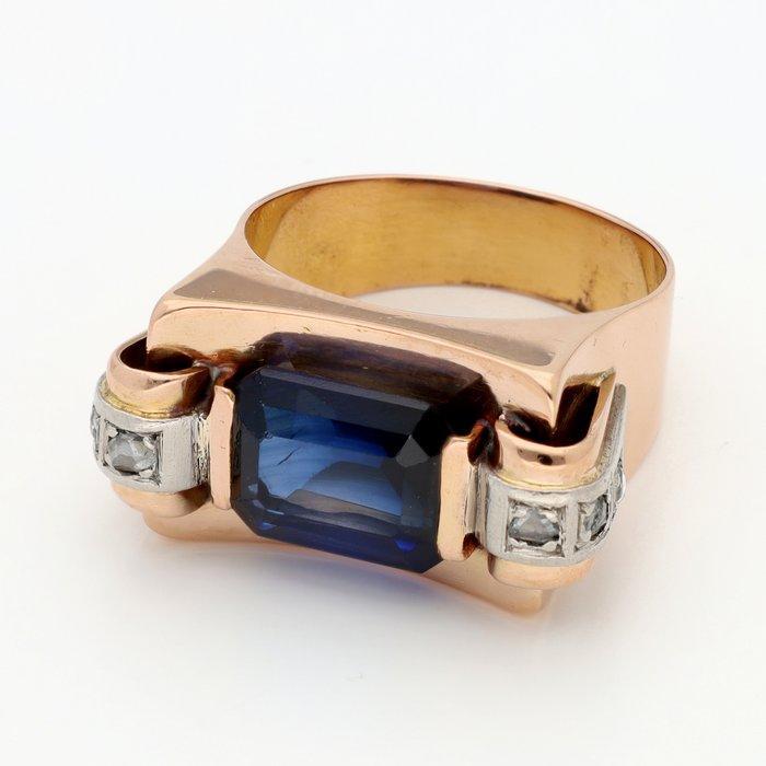 Ring - 18 karaat Roségoud Saffier - Diamant, Handtassen en Accessoires, Ringen