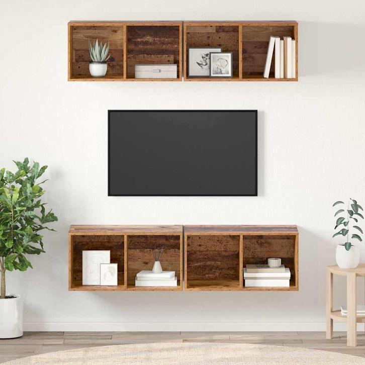 vidaXL Wand TV Kast 4 pcs Oud hout 37 x 37 x 72 cm Bewerkt, Huis en Inrichting, Kasten |Televisiemeubels, Nieuw, Verzenden