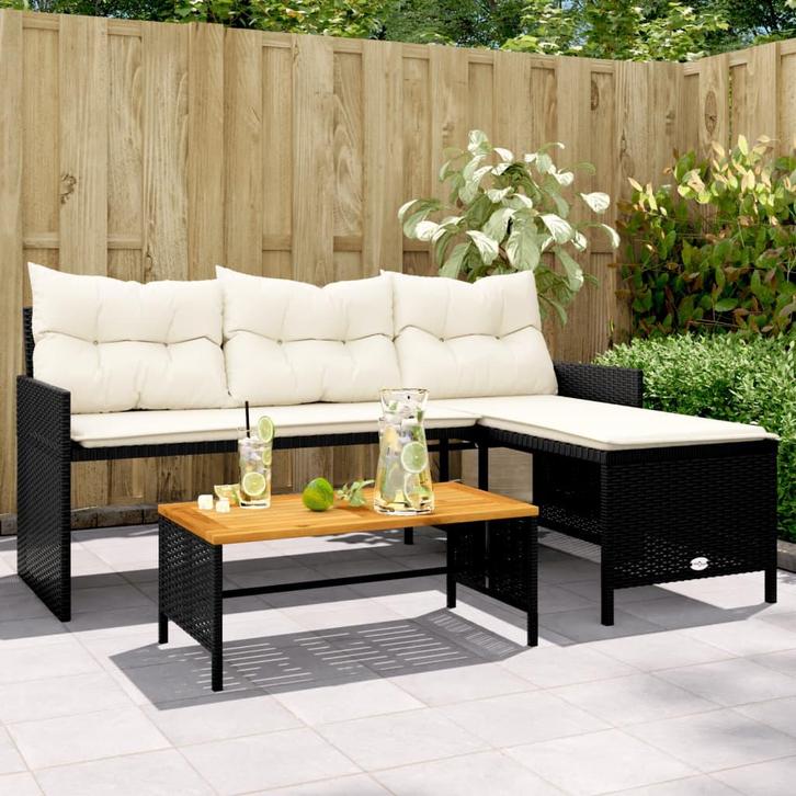vidaXL Tuinbank met tafel en kussens L-vormig poly rattan, Tuin en Terras, Tuinsets en Loungesets, Nieuw, Verzenden