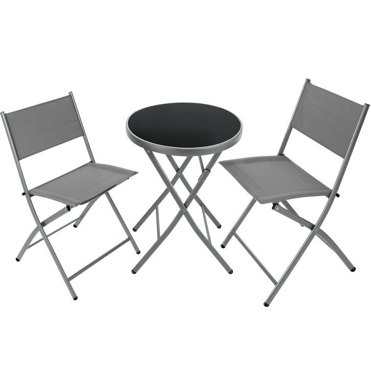 tectake Balkonset Düsseldorf 2+1 - grijs, Tuin en Terras, Tuinsets en Loungesets, Verzenden