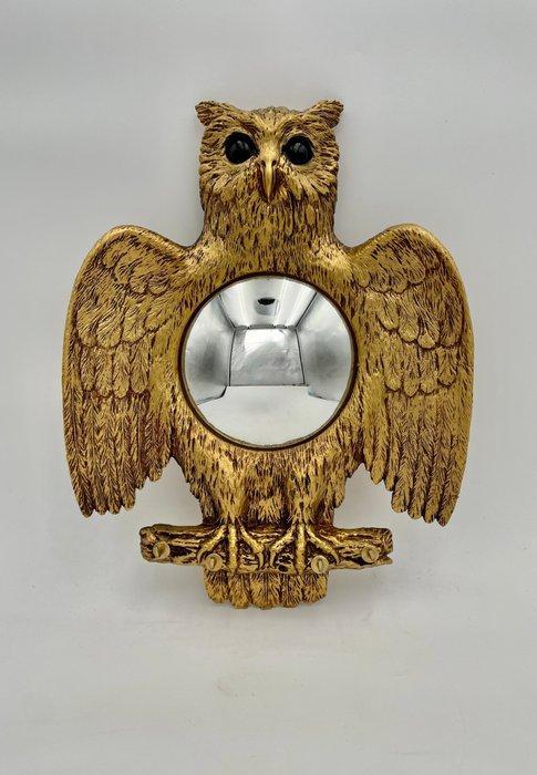 Spiegel- Zeldzame convex Witchs Eye-spiegel met uil –, Antiek en Kunst, Curiosa en Brocante